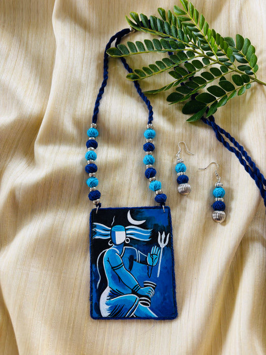 Blue Shiva Pendant with Earrings