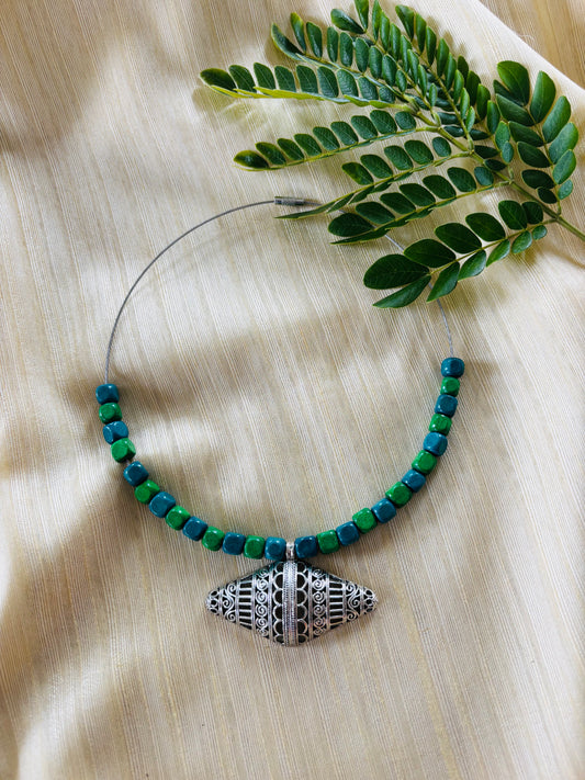Blue and Green Beaded Necklace