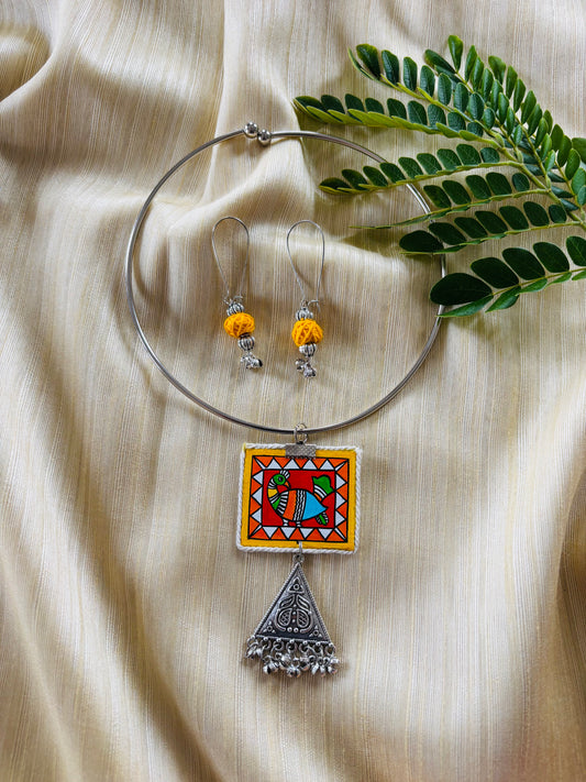 Handpainted Multicolor Choker with Earrings